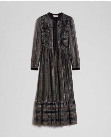 TWINSET Abito Donna A-TI Vestito Lungo Pizzo Volant Lurex Nero Nuov... TWINSET Abito Donna A-TI Vestito Lungo Pizzo Volant Lurex Nero Nuov...