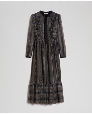 TWINSET Abito Donna A-TI Vestito Lungo Pizzo Volant Lurex Nero Nuov...