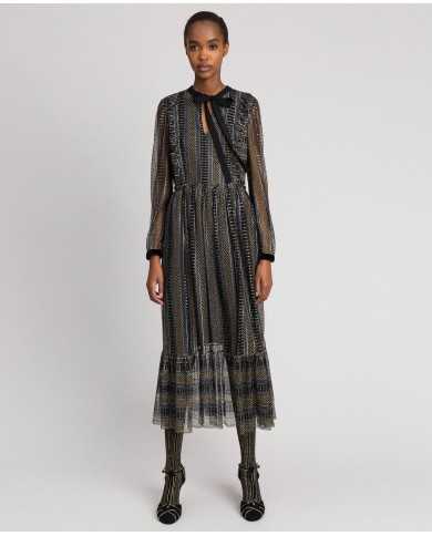 TWINSET Abito Donna A-TI Vestito Lungo Pizzo Volant Lurex Nero Nuov... TWINSET Abito Donna A-TI Vestito Lungo Pizzo Volant Lurex Nero Nuov...