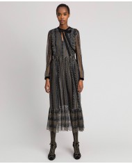 TWINSET Abito Donna A-TI Vestito Lungo Pizzo Volant Lurex Nero Nuov...