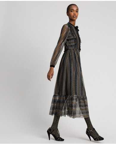 TWINSET Abito Donna A-TI Vestito Lungo Pizzo Volant Lurex Nero Nuov... TWINSET Abito Donna A-TI Vestito Lungo Pizzo Volant Lurex Nero Nuov...