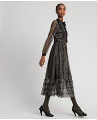 TWINSET Abito Donna A-TI Vestito Lungo Pizzo Volant Lurex Nero Nuov...