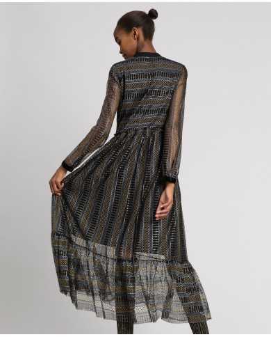 TWINSET Abito Donna A-TI Vestito Lungo Pizzo Volant Lurex Nero Nuov... TWINSET Abito Donna A-TI Vestito Lungo Pizzo Volant Lurex Nero Nuov...