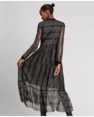 TWINSET Abito Donna A-TI Vestito Lungo Pizzo Volant Lurex Nero Nuov...