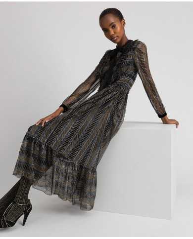 TWINSET Abito Donna A-TI Vestito Lungo Pizzo Volant Lurex Nero Nuov... TWINSET Abito Donna A-TI Vestito Lungo Pizzo Volant Lurex Nero Nuov...
