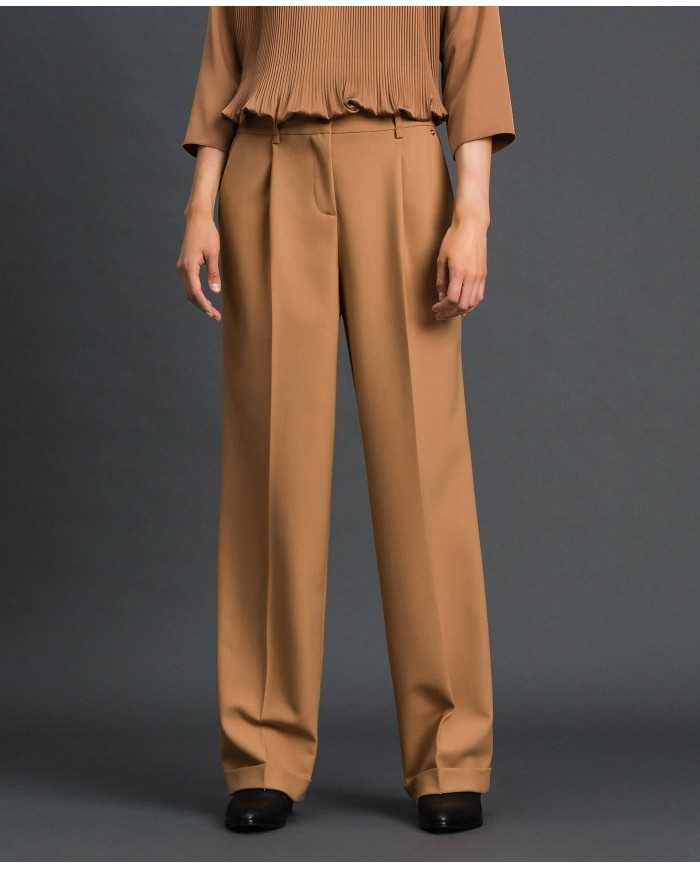 TWINSET Pantaloni Donna A-TI Lana Elastici Pieghe Risvolto Zip Camm... TWINSET Pantaloni Donna A-TI Lana Elastici Pieghe Risvolto Zip Camm...