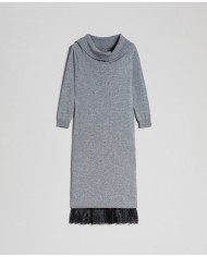 TWINSET Abito Donna A-TI Vestito Corto Cashmere Zip Sottoveste Pizz...