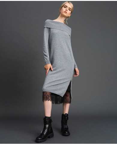 TWINSET Abito Donna A-TI Vestito Corto Cashmere Zip Sottoveste Pizz... TWINSET Abito Donna A-TI Vestito Corto Cashmere Zip Sottoveste Pizz...