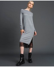 TWINSET Abito Donna A-TI Vestito Corto Cashmere Zip Sottoveste Pizz...