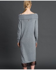 TWINSET Abito Donna A-TI Vestito Corto Cashmere Zip Sottoveste Pizz...