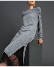 TWINSET Abito Donna A-TI Vestito Corto Cashmere Zip Sottoveste Pizz...