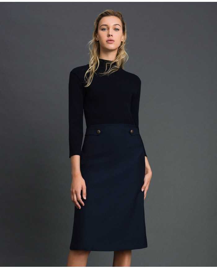 TWINSET Abito Donna A-TI Vestito Gonna Lana Elastico Svasatoo Blu N...