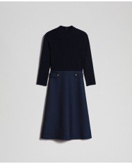 TWINSET Abito Donna A-TI Vestito Gonna Lana Elastico Svasatoo Blu N...