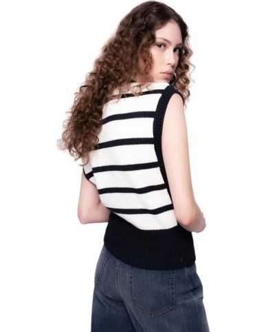 top gilet smanicato blu e bianco da donna con motivo stripes | PINKO