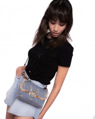 t-shirt nero limousine da donna con dettagli ricamati | PINKO