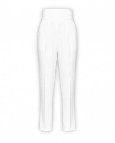 pantaloni a vita alta bianco aglio da donna con pences e piega | PINKO