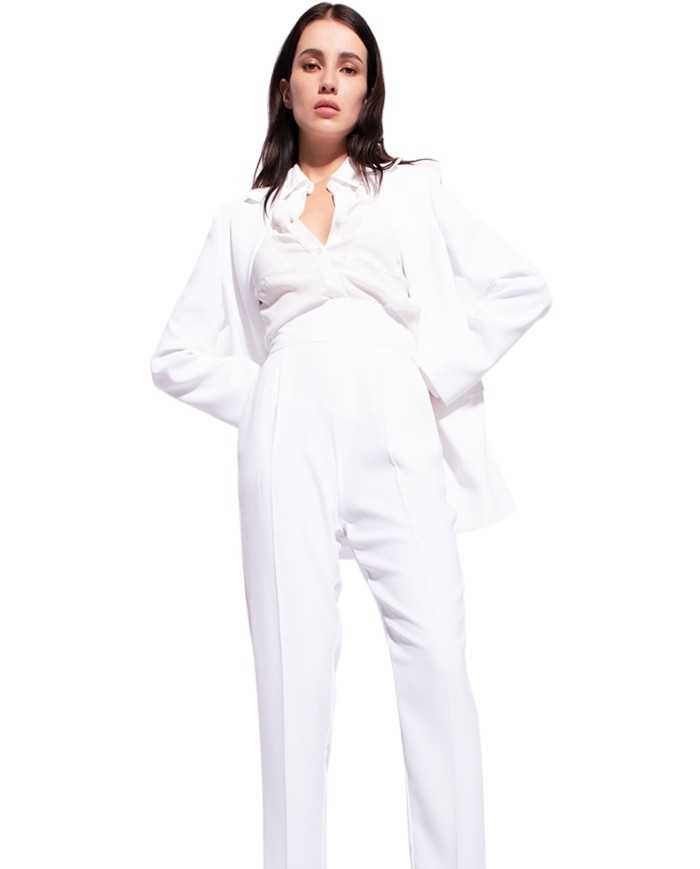 pantaloni a vita alta bianco aglio da donna con pences e piega | PINKO pantaloni a vita alta bianco aglio da donna con pences e piega | PINKO