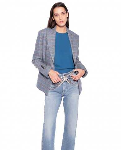 maglione blu da donna con ricamo logato LOVE BIRDS | PINKO