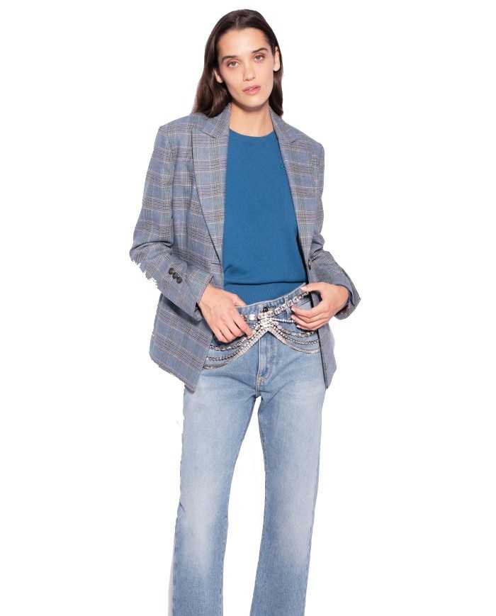 maglione blu da donna con ricamo logato LOVE BIRDS | PINKO maglione blu da donna con ricamo logato LOVE BIRDS | PINKO