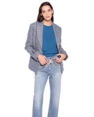 maglione blu da donna con ricamo logato LOVE BIRDS | PINKO