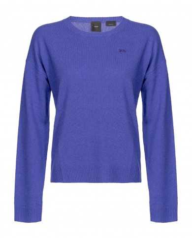 maglione blu da donna con ricamo logato LOVE BIRDS | PINKO