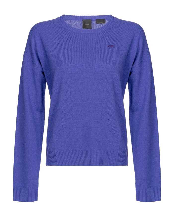 maglione blu da donna con ricamo logato LOVE BIRDS | PINKO maglione blu da donna con ricamo logato LOVE BIRDS | PINKO