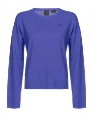 maglione blu da donna con ricamo logato LOVE BIRDS | PINKO