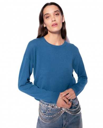 maglione blu da donna con ricamo logato LOVE BIRDS | PINKO