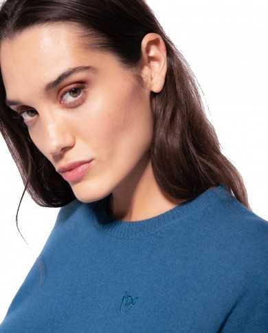 maglione blu da donna con ricamo logato LOVE BIRDS | PINKO