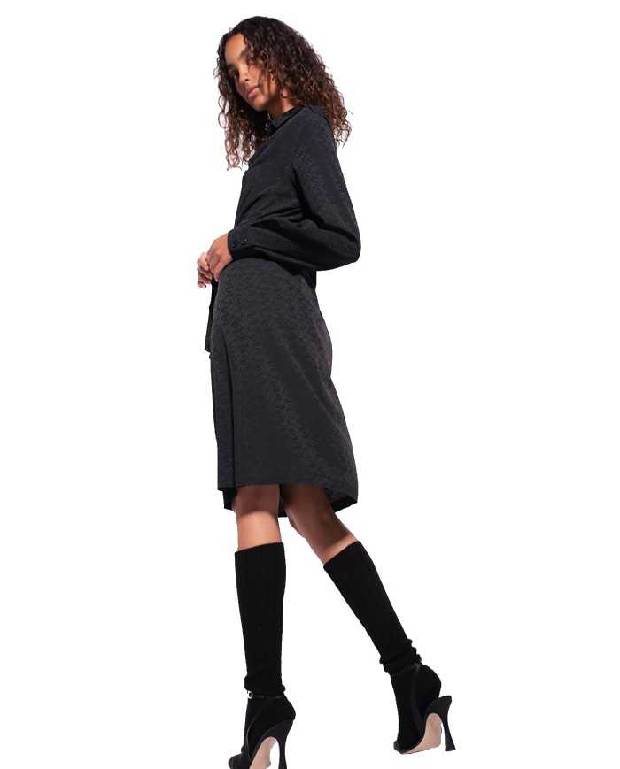 abito chemisier nero limousine donna con pattern Monogram | PINKO abito chemisier nero limousine donna con pattern Monogram | PINKO