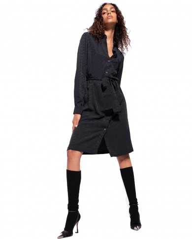 abito chemisier nero limousine donna con pattern Monogram | PINKO