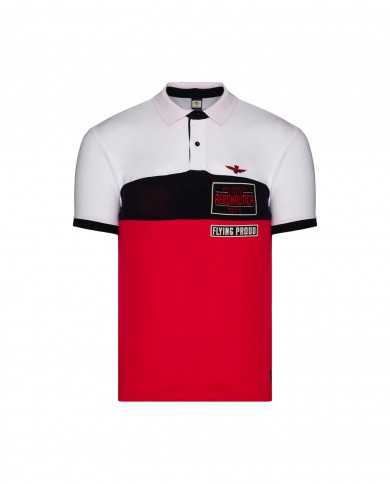 polo white/navy/red uomo con logo e patchwork | AERONAUTICA MILITARE