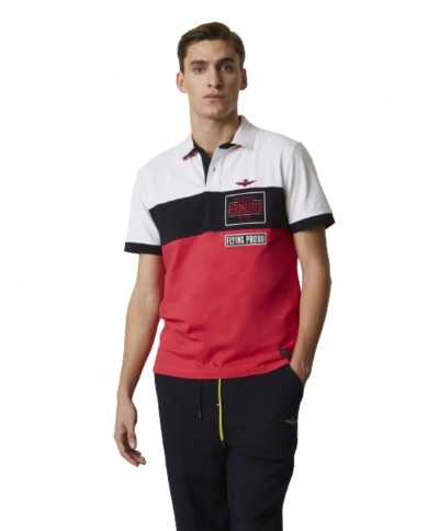 polo white/navy/red uomo con logo e patchwork | AERONAUTICA MILITARE