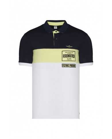 polo navy/lime/white uomo con logo e patchwork | AERONAUTICA MILITARE