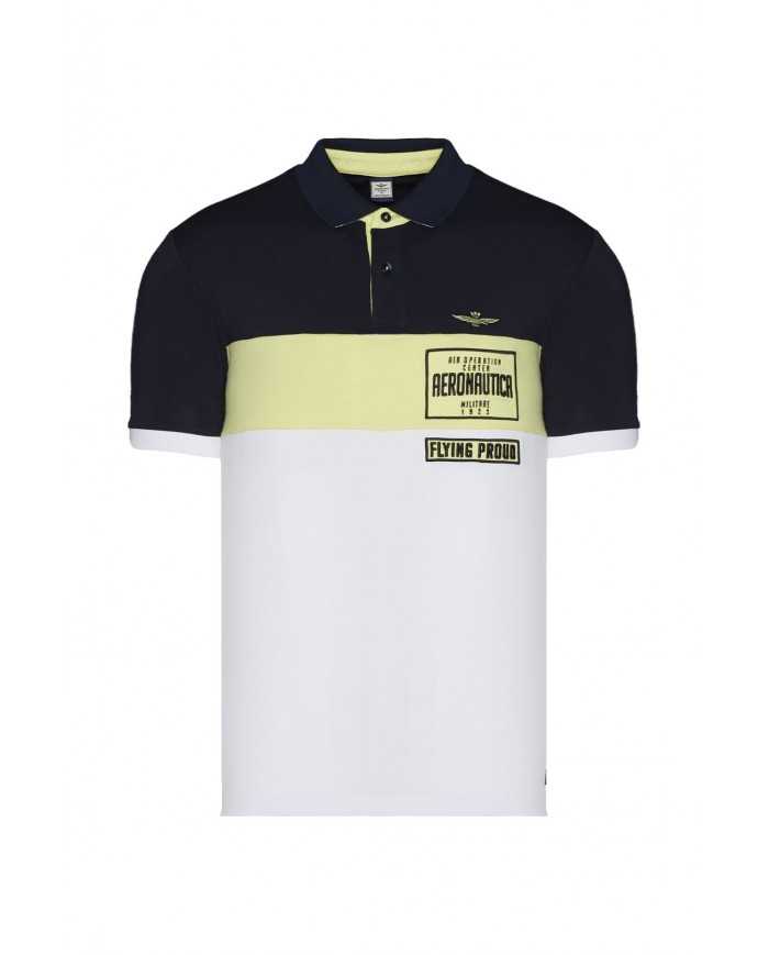 polo navy/lime/white uomo con logo e patchwork | AERONAUTICA MILITARE polo navy/lime/white uomo con logo e patchwork | AERONAUTICA MILITARE