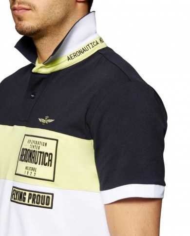 polo navy/lime/white uomo con logo e patchwork | AERONAUTICA MILITARE