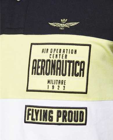 polo navy/lime/white uomo con logo e patchwork | AERONAUTICA MILITARE