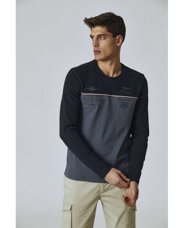 t-shirt blu scuro/grigio medio uomo con loghi | AERONAUTICA MILITARE