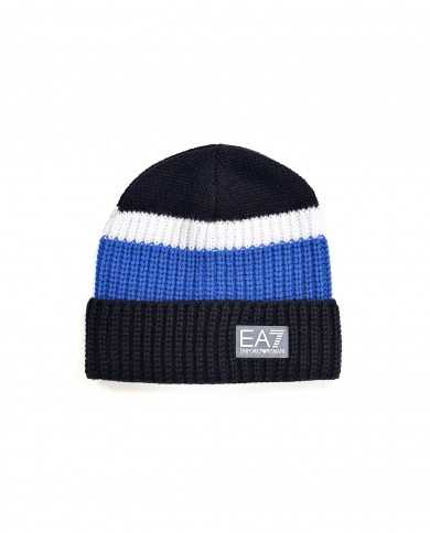 berretto da uomo con fascia tricolore blu, bianco e blu con logo | EA7 berretto da uomo con fascia tricolore blu, bianco e blu con logo | EA7
