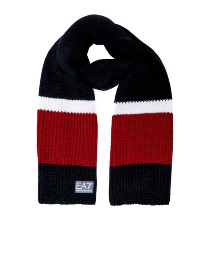 sciarpa uomo con fasce tricolore nero, bianco e rosso con logo | EA7