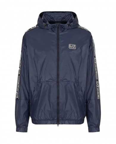 bomber impermeabile navy blue con stripes logate e logo gommato | EA7
