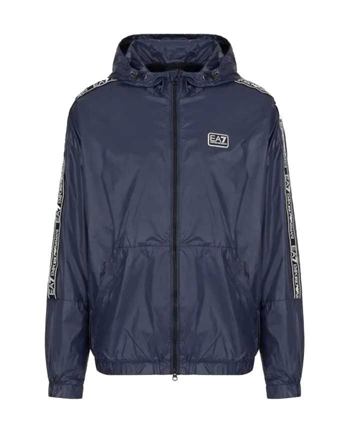 bomber impermeabile navy blue con stripes logate e logo gommato | EA7 bomber impermeabile navy blue con stripes logate e logo gommato | EA7