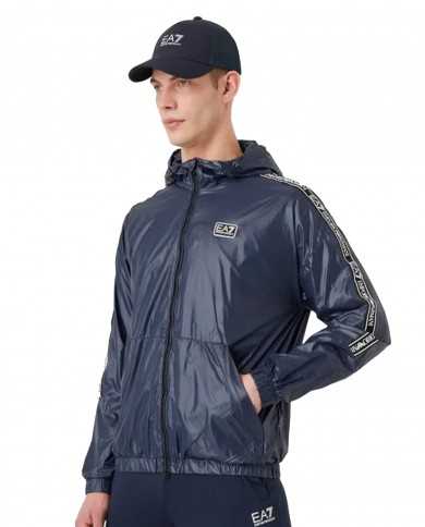 bomber impermeabile navy blue con stripes logate e logo gommato | EA7