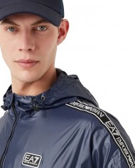 bomber impermeabile navy blue con stripes logate e logo gommato | EA7 bomber impermeabile navy blue con stripes logate e logo gommato | EA7