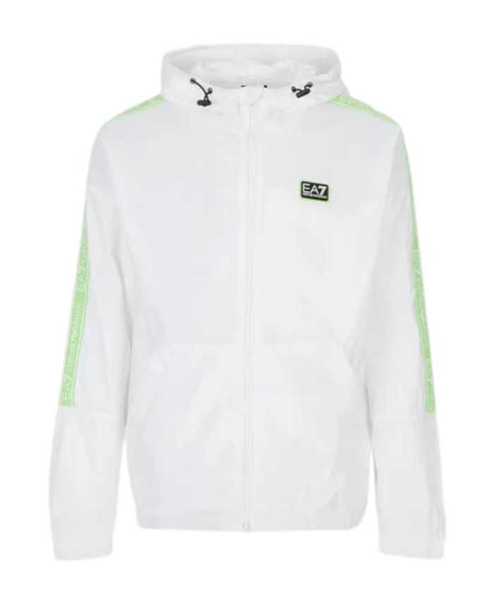 bomber impermeabile bianco con stripes logate e logo gommato | EA7 bomber impermeabile bianco con stripes logate e logo gommato | EA7