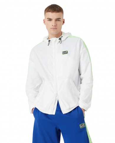 bomber impermeabile bianco con stripes logate e logo gommato | EA7