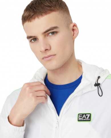 bomber impermeabile bianco con stripes logate e logo gommato | EA7
