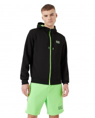 felpa nera a uomo con interno verde fluo e logo con scritta | EA7 felpa nera a uomo con interno verde fluo e logo con scritta | EA7