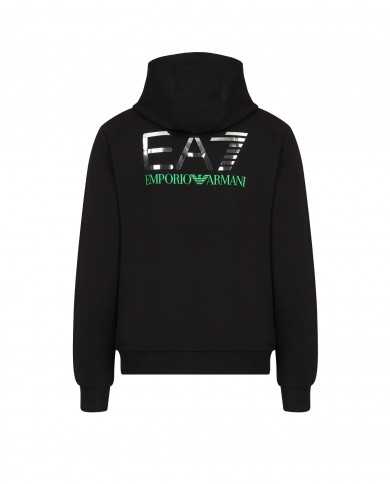 felpa nera a uomo con interno verde fluo e logo con scritta | EA7