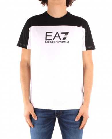 t-shirt bianca e nera da uomo con stampa logata grande sul petto | EA7 t-shirt bianca e nera da uomo con stampa logata grande sul petto | EA7